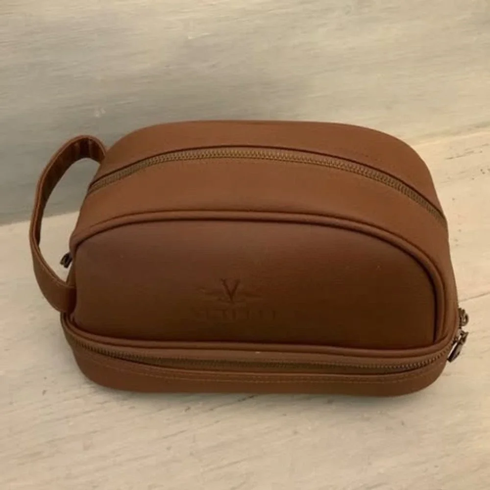 Vetelli Italian Designed Brown Faux Leather Toiletry Travel Pouch Bag GC